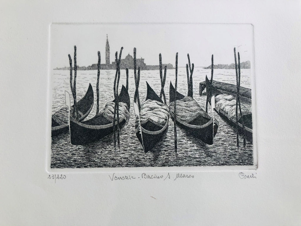 Original Venice Etching - San Marco Dock