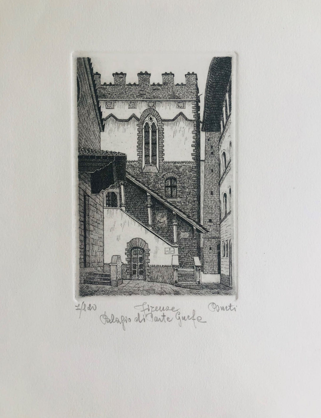 Original Florence Etching - Palagio di Parte Guelfe
