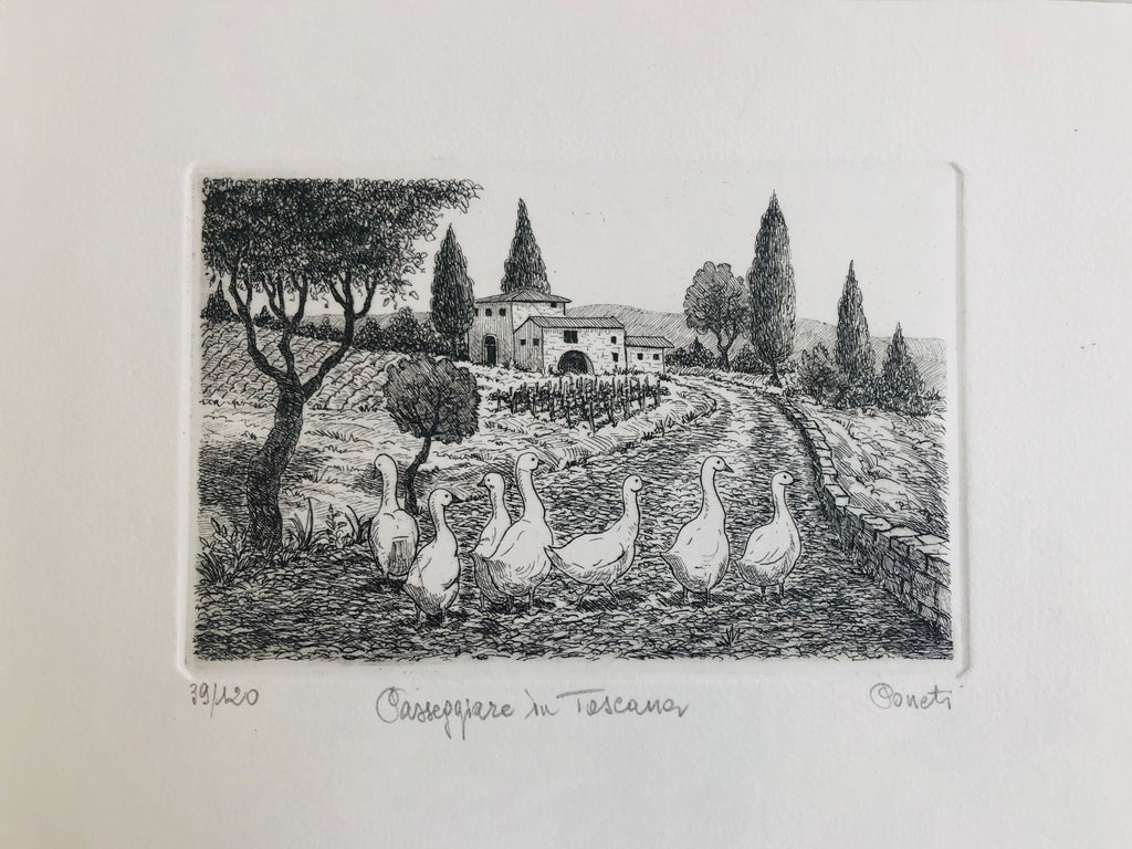 Original Tuscany Etching - Paseggiare