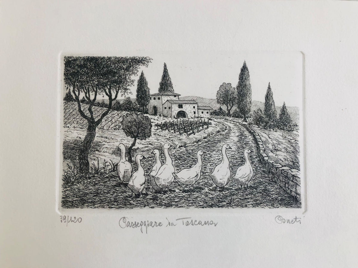 Original Tuscany Etching - Paseggiare