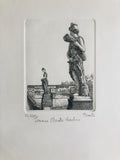 Original Florence Etching - Statues of Ponte Vecchio