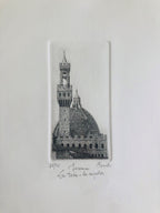 Original Florence Etching - Palazzo Vecchio and Il Duomo