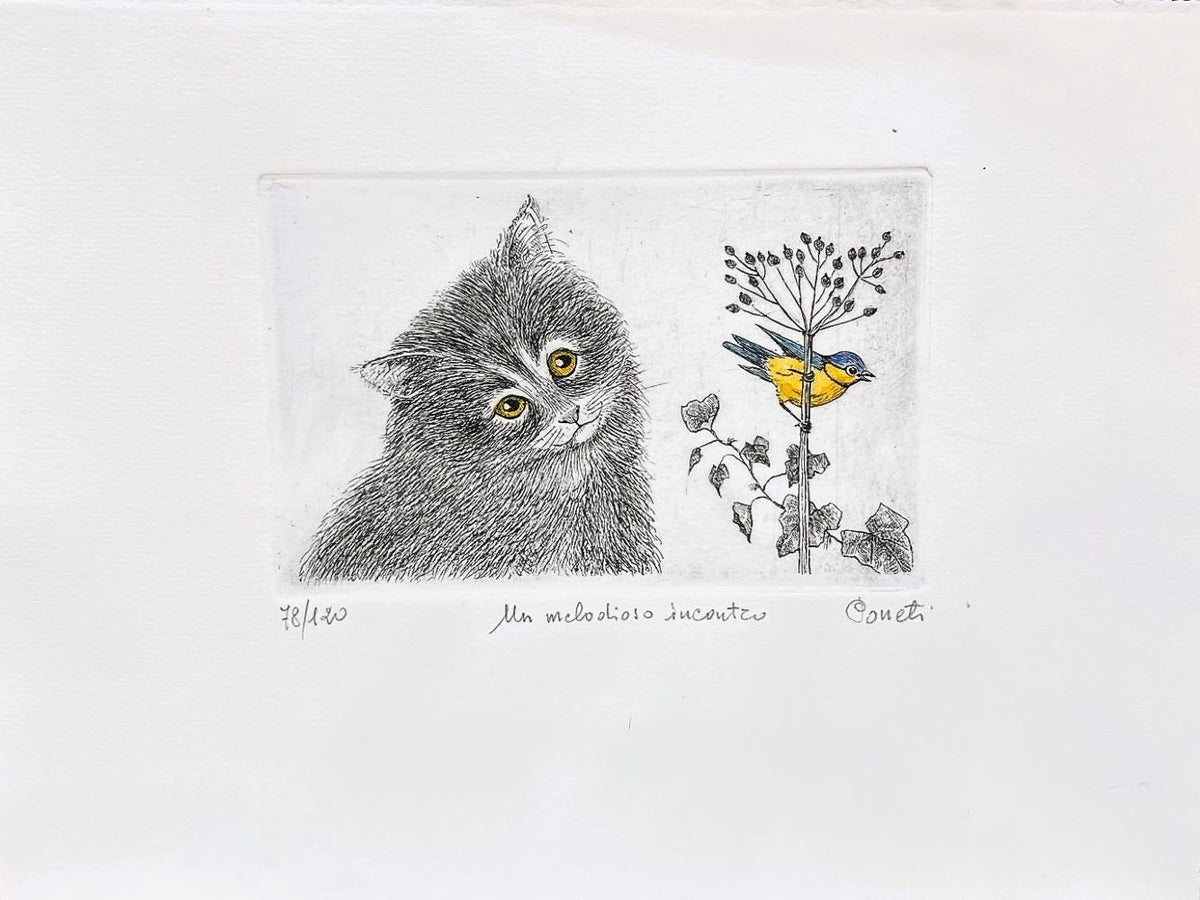 Original Italian Etching - A Melodious Meeting