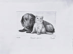 Original Italian Etching - Little Friends