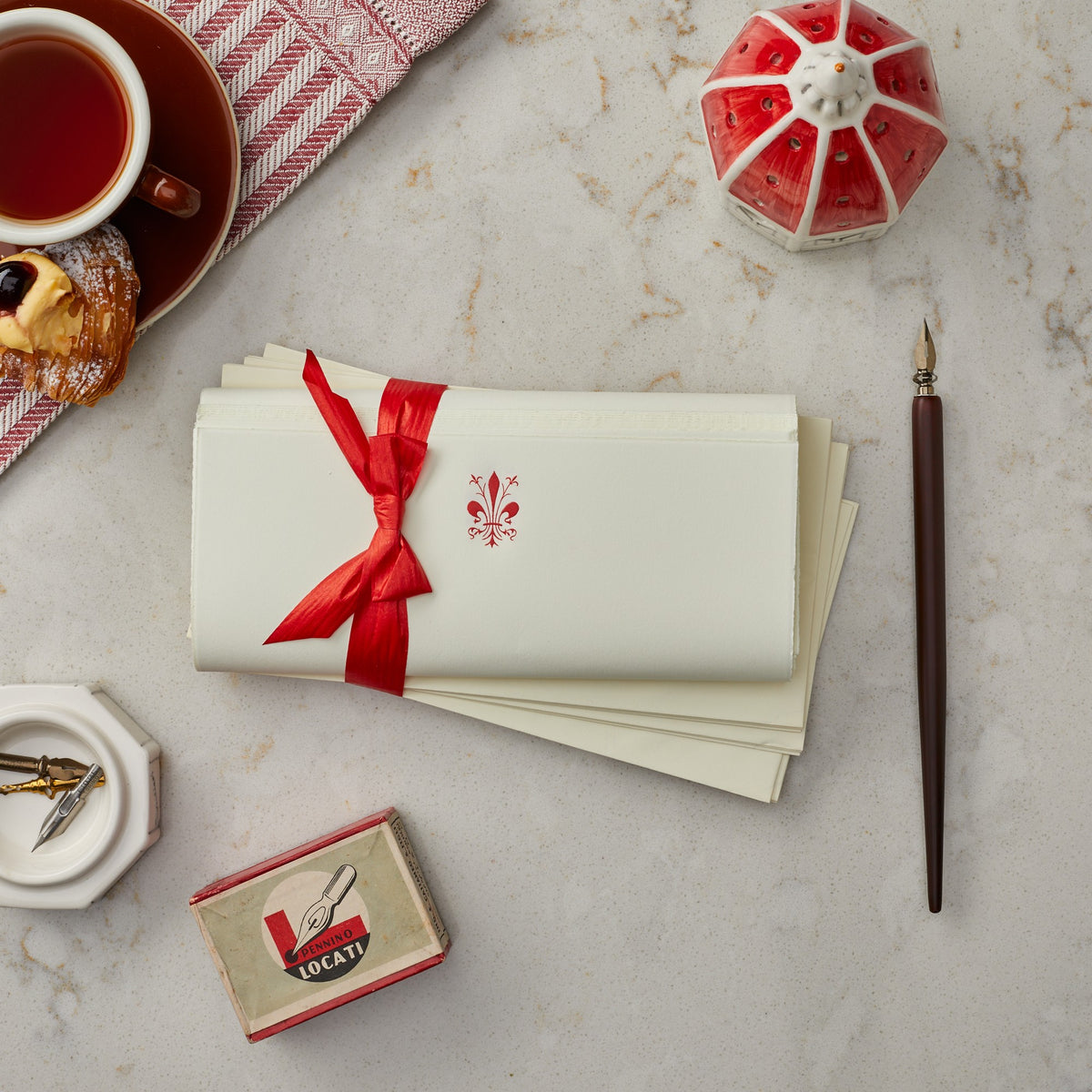 Deckle Edge Fleur de Lys Paper and Envelope