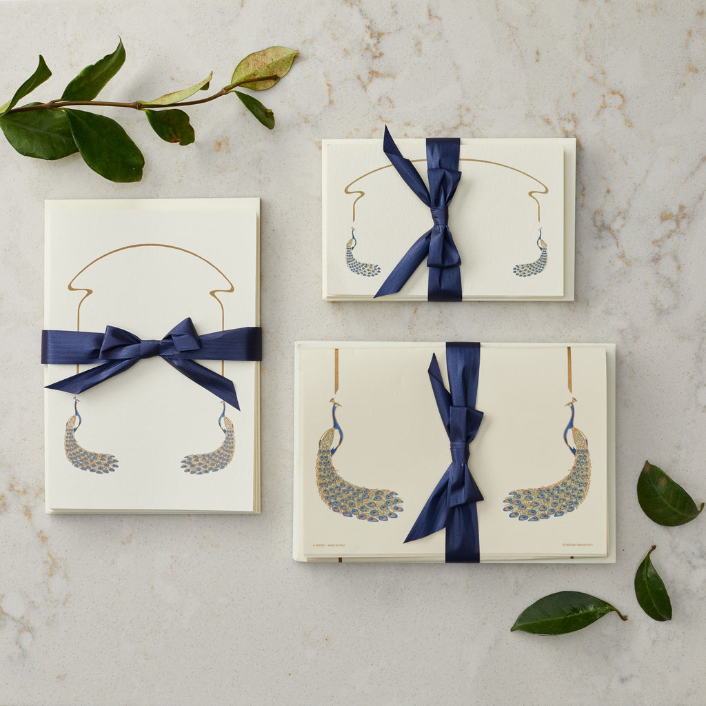 Navy and Gold Peacock Stationery Set