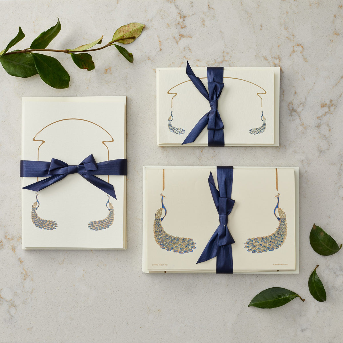 Navy and Gold Peacock Stationery Set