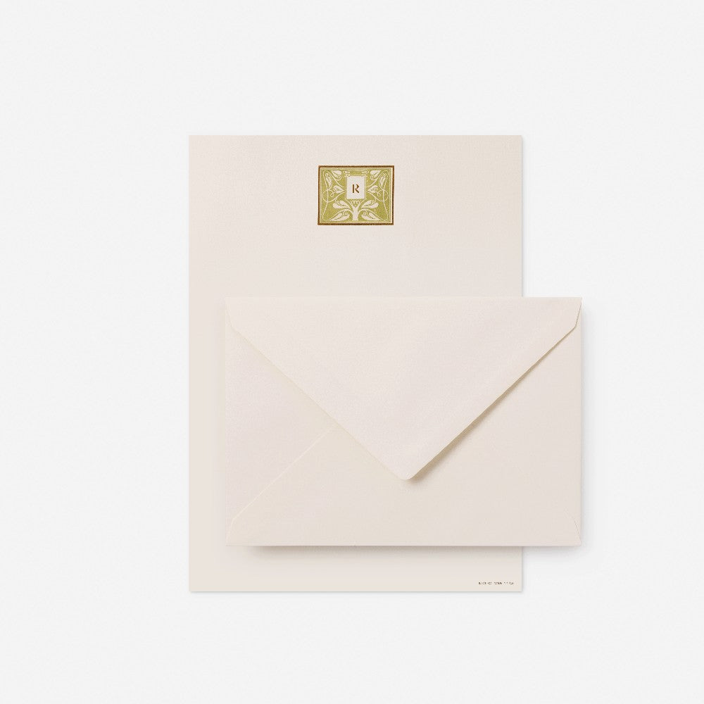 Green Monogrammed Writing Paper and Envelope