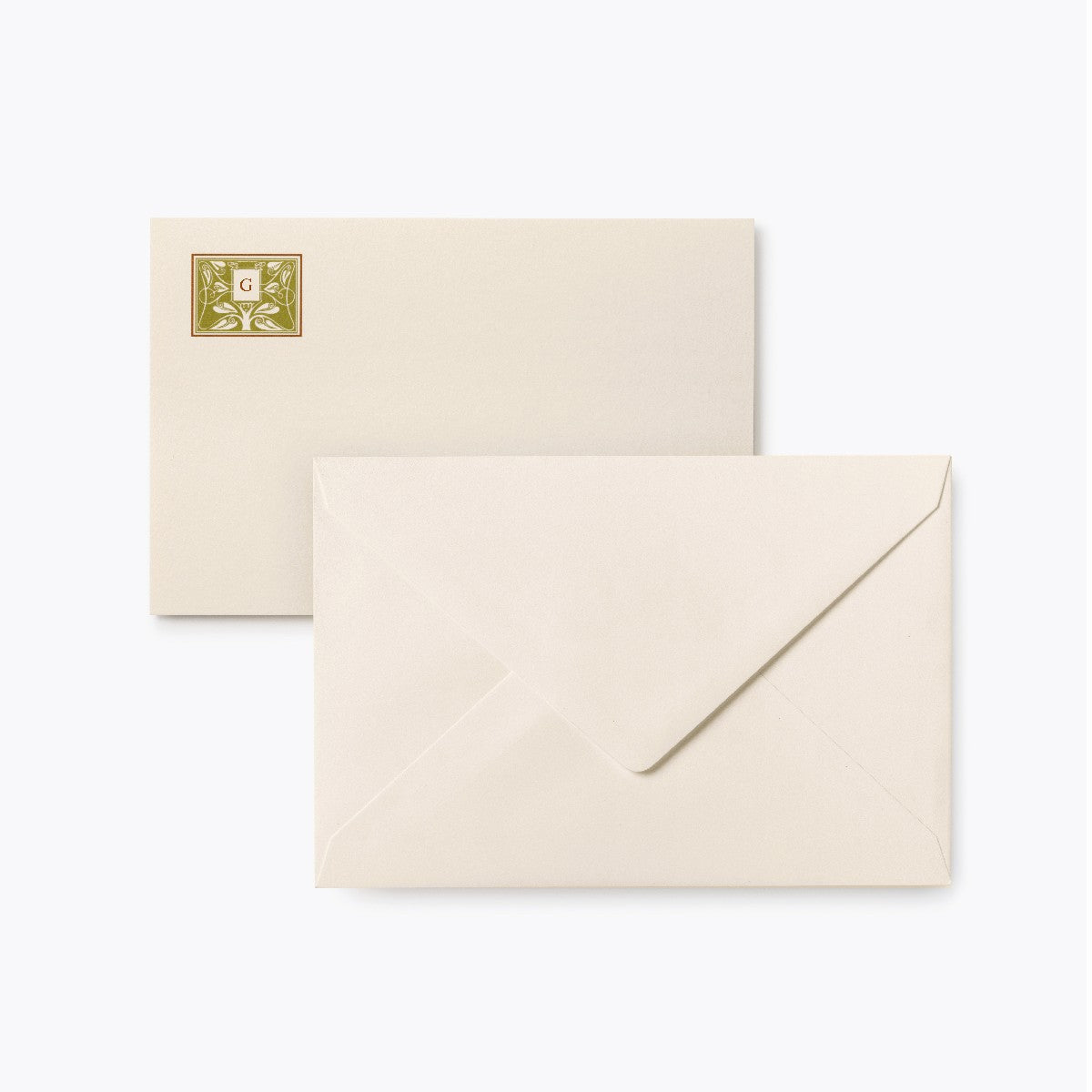 Green Monogrammed Correspondence Card and Envelope