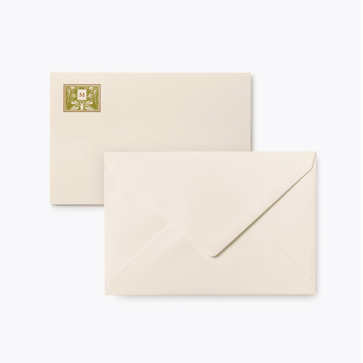 Green Monogrammed Correspondence Card and Envelope