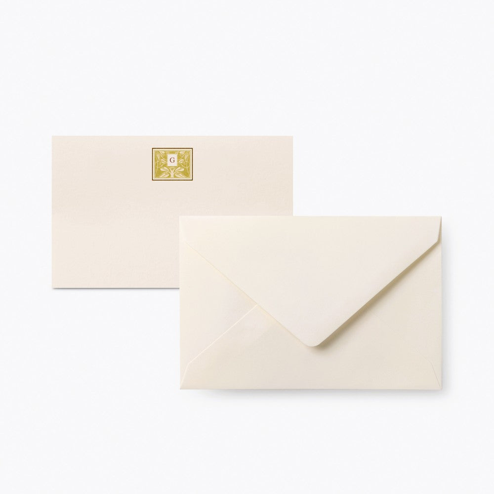 Green Monogrammed Note Card and Envelope