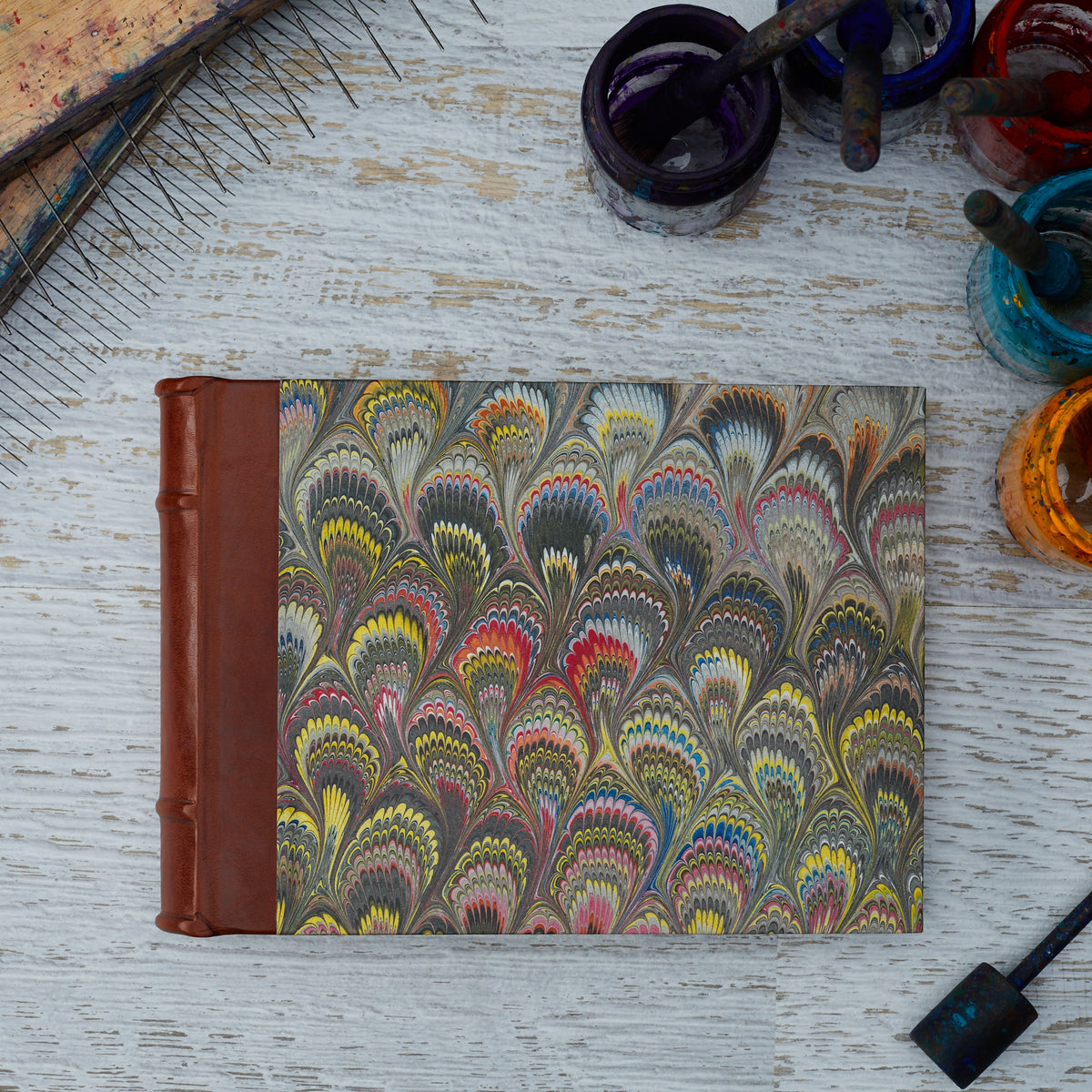 Hand Marbled Album with Leather Spine