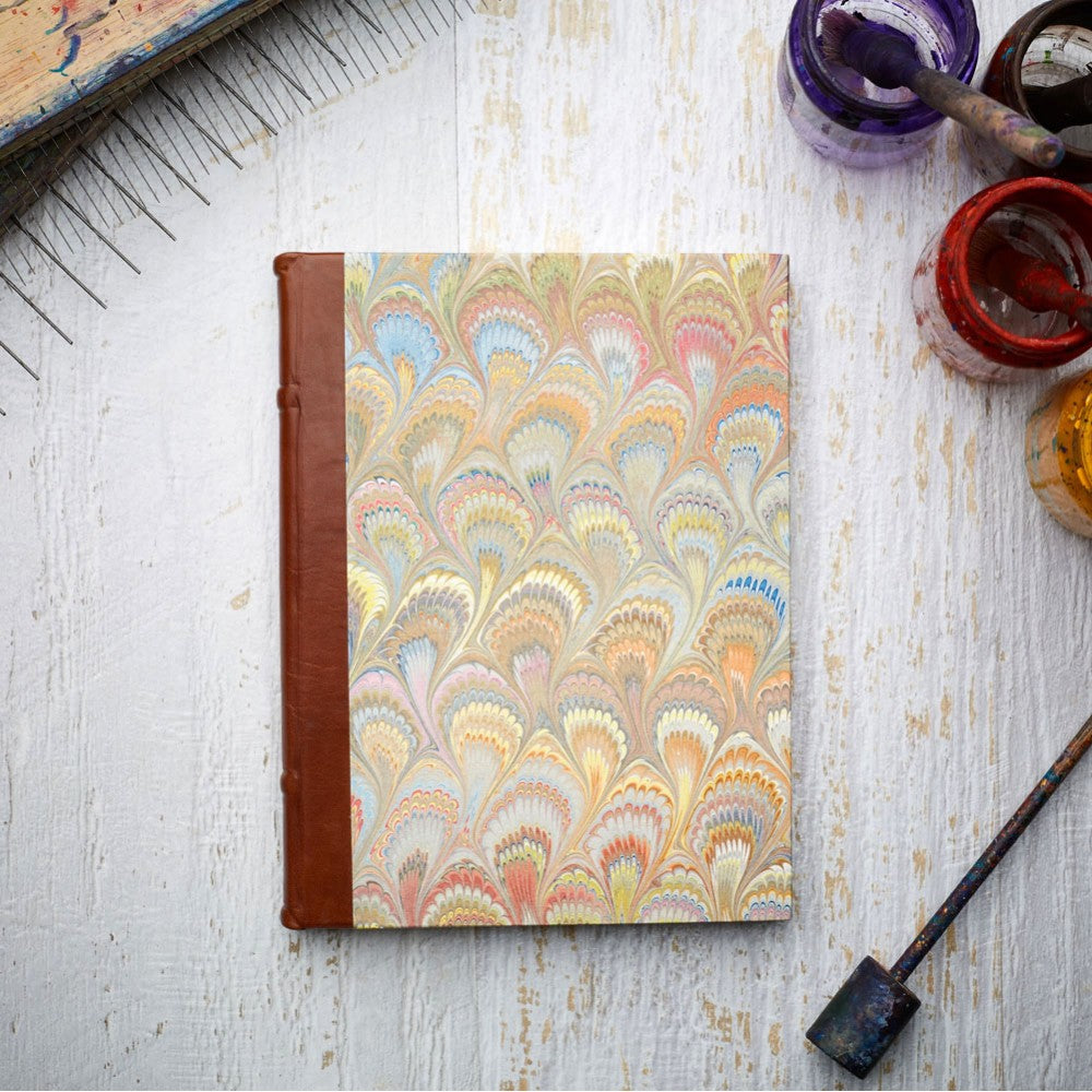 Leather & Marbled Paper Journal - Hard Cover - Unlined