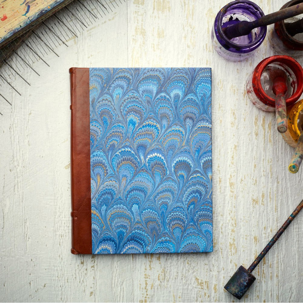 Leather & Marbled Paper Journal - Hard Cover - Unlined