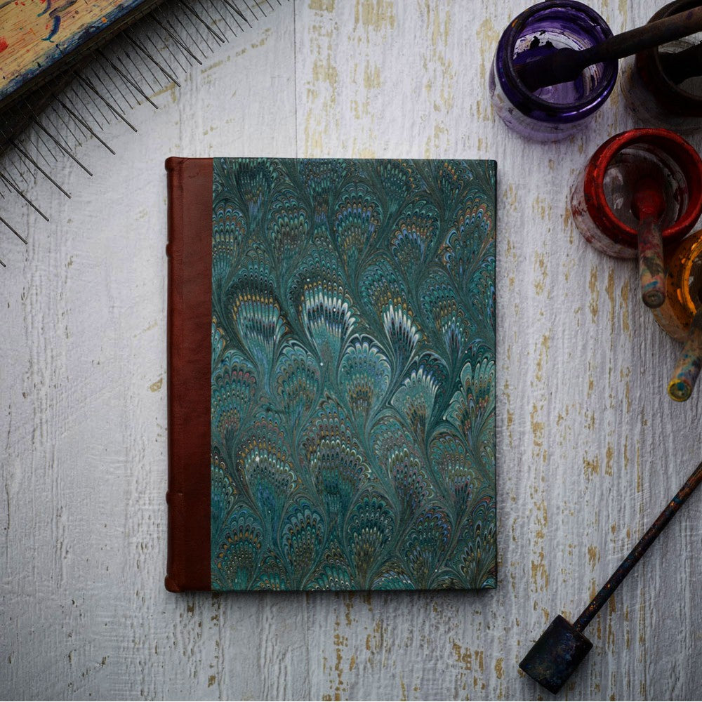 Leather & Marbled Paper Journal - Hard Cover - Unlined