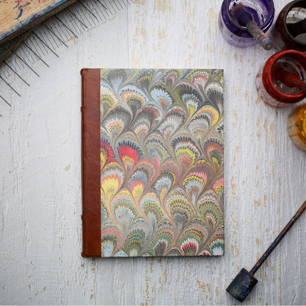 Leather & Marbled Paper Journal - Hard Cover - Unlined