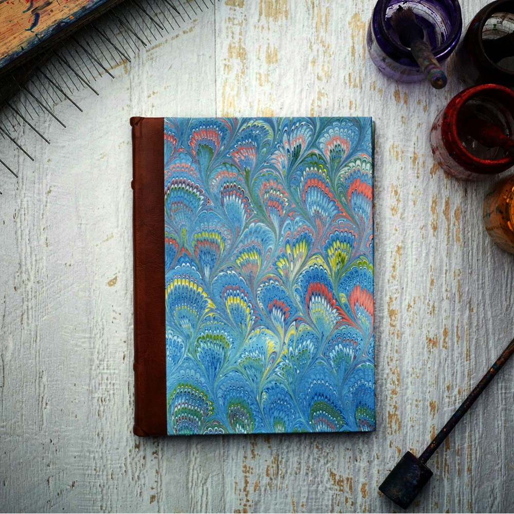 Leather & Marbled Paper Journal - Hard Cover - Unlined
