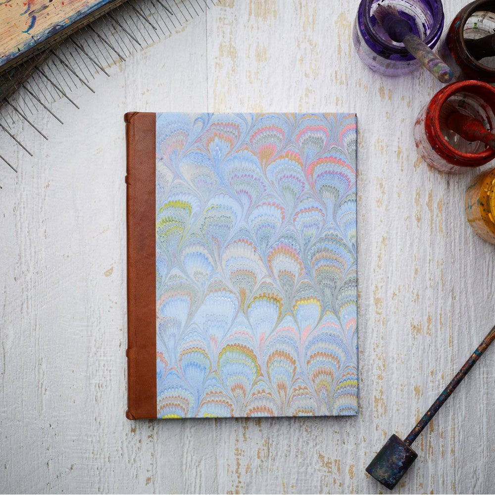 Leather & Marbled Paper Journal - Hard Cover - Unlined