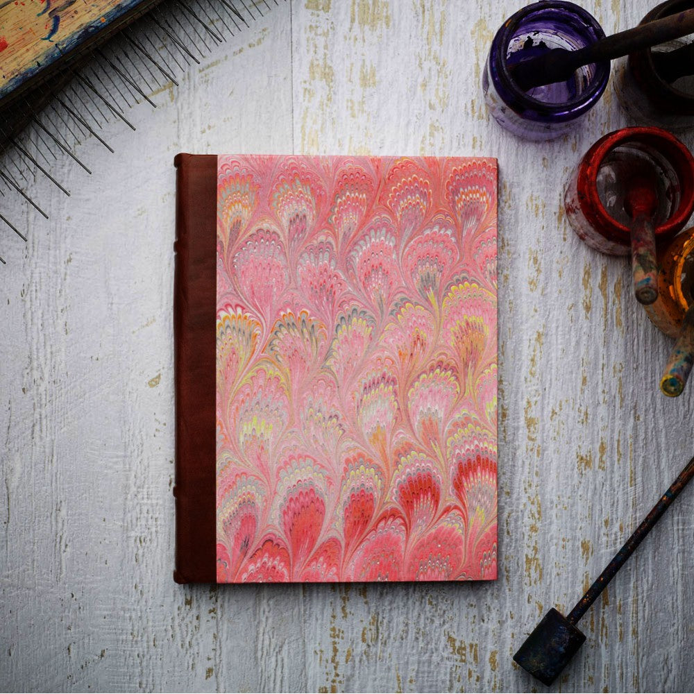 Leather & Marbled Paper Journal - Hard Cover - Unlined