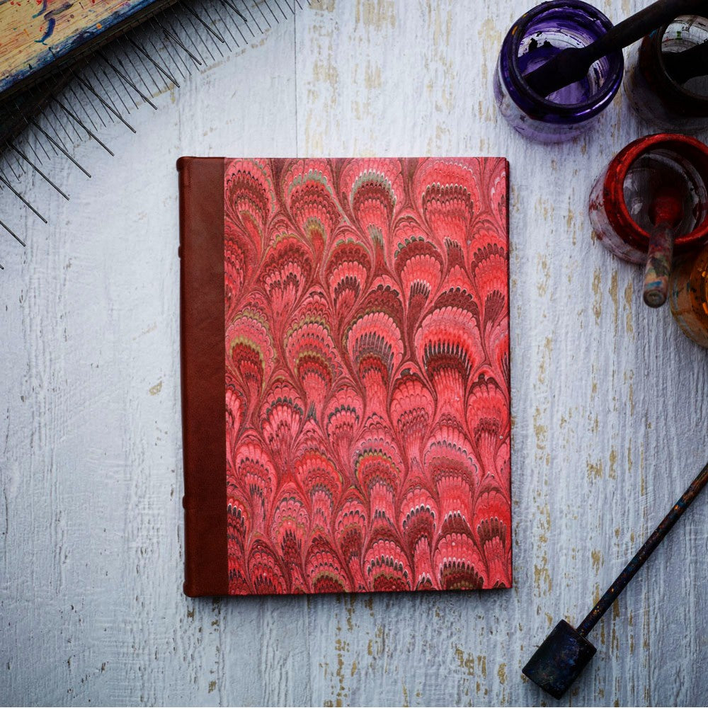 Leather & Marbled Paper Journal - Hard Cover - Unlined
