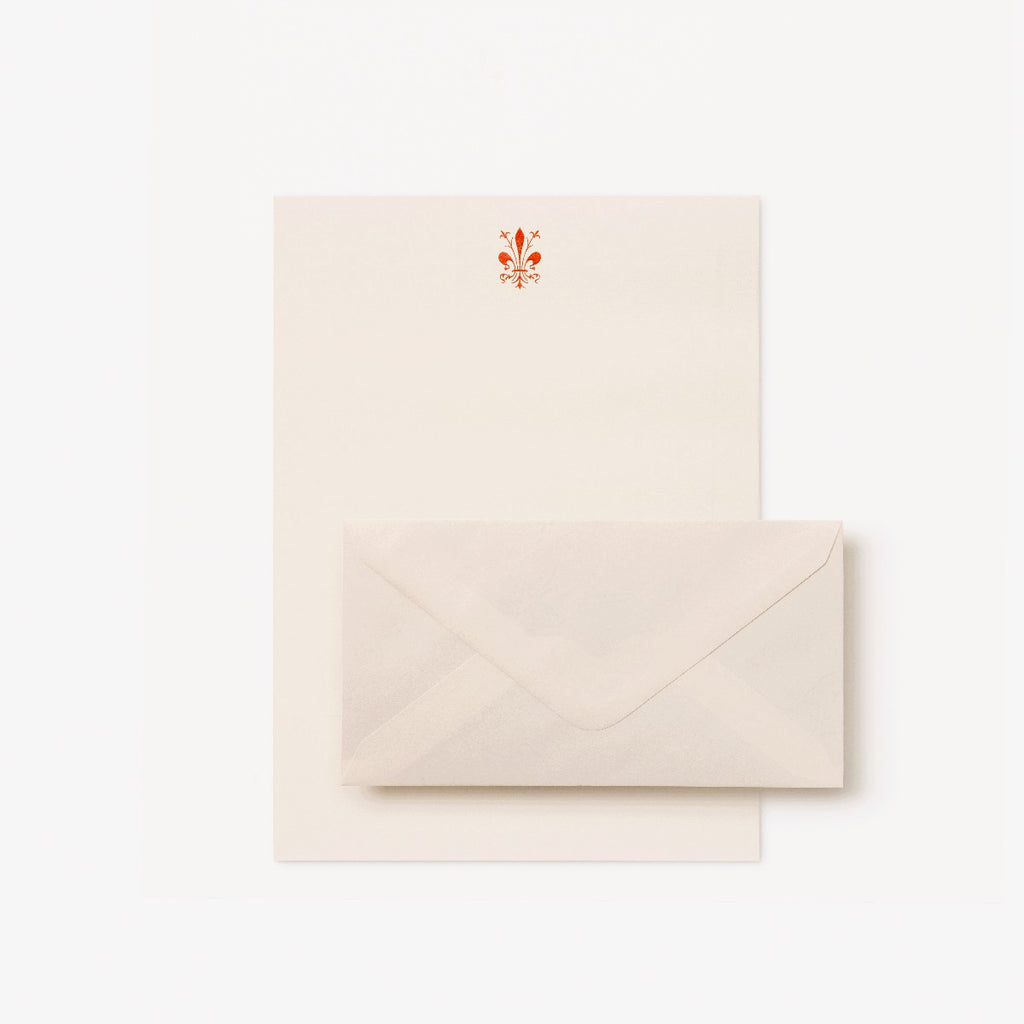 Deckle Edge Fleur de Lys Paper and Envelope
