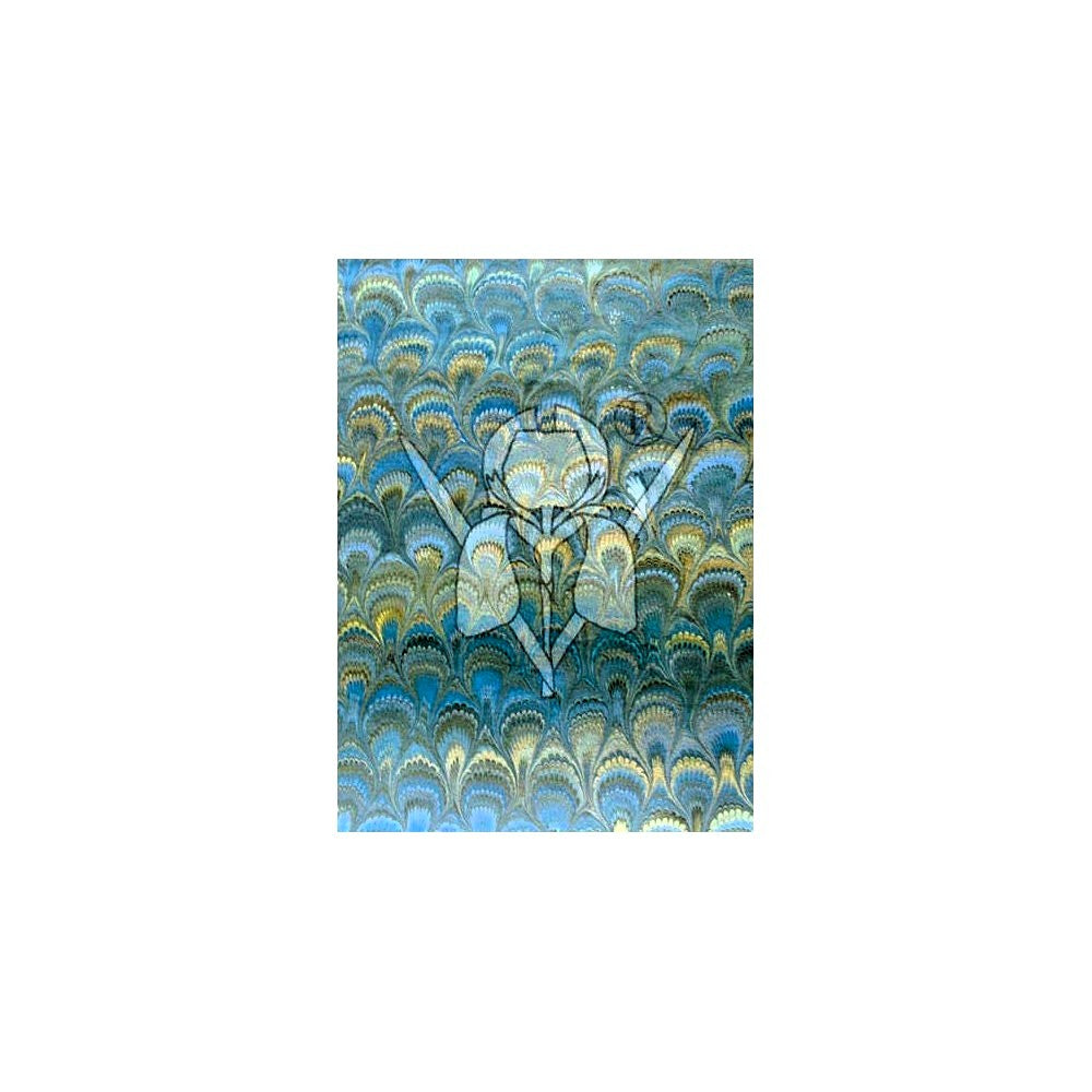 Blue Green Peacock Marbled Paper