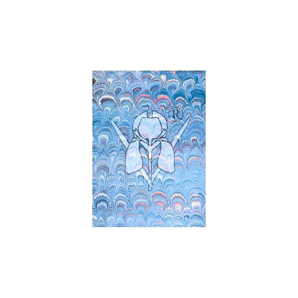 Blue White Pink Peacock Marbled Paper