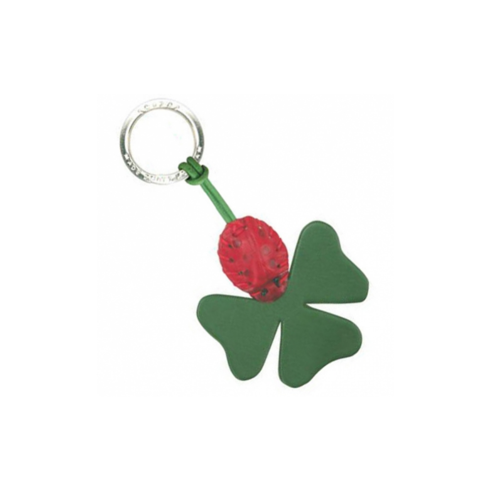 Lady Bug on Four leaf Clover Leather Key Ring