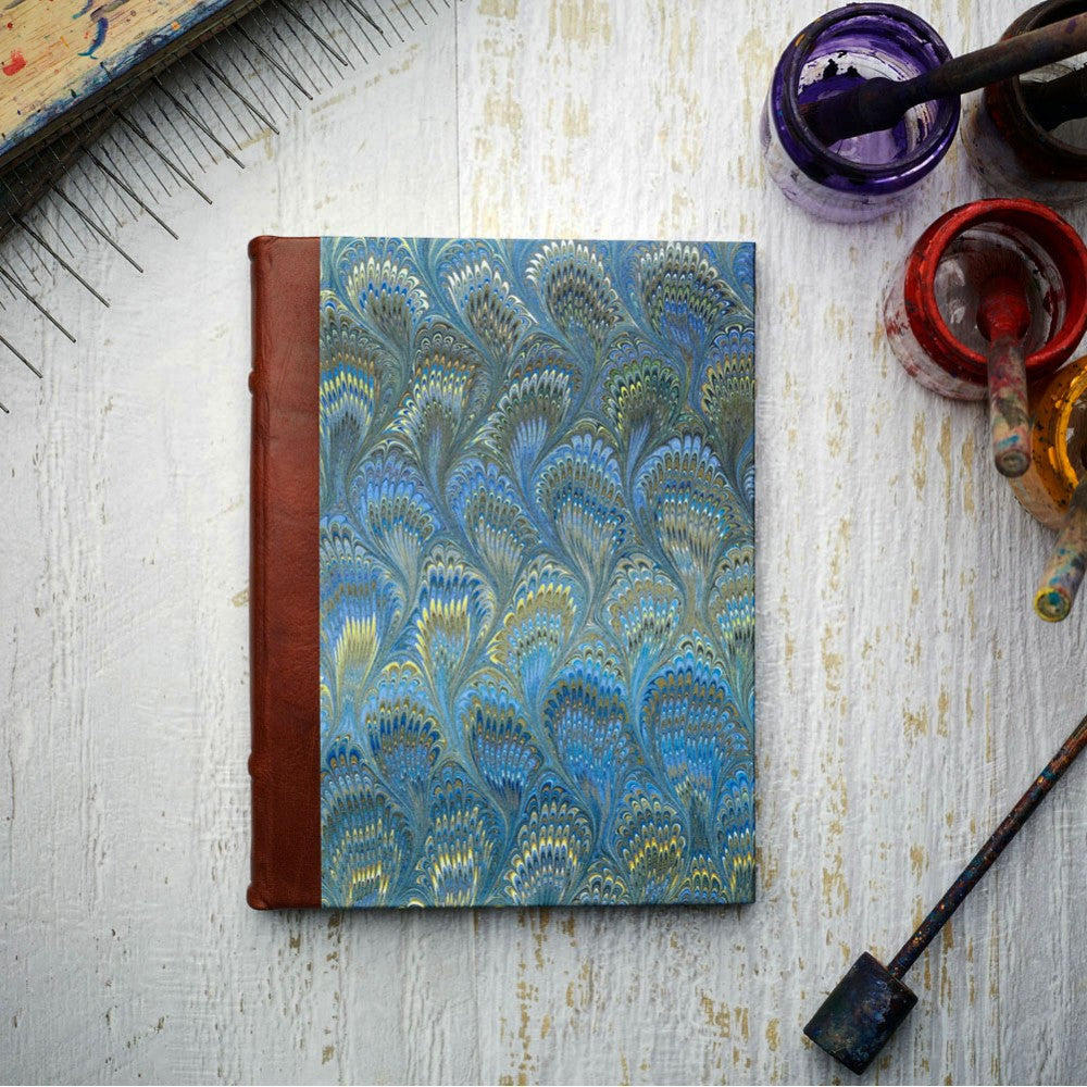 Leather & Marbled Paper Journal - Hard Cover - Unlined