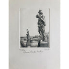 Original Florence Etching - Statues of Ponte Vecchio