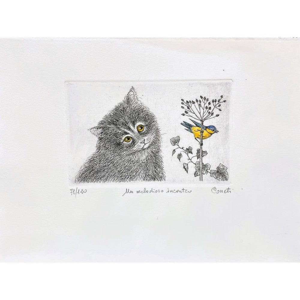 Original Italian Etching - A Melodious Meeting