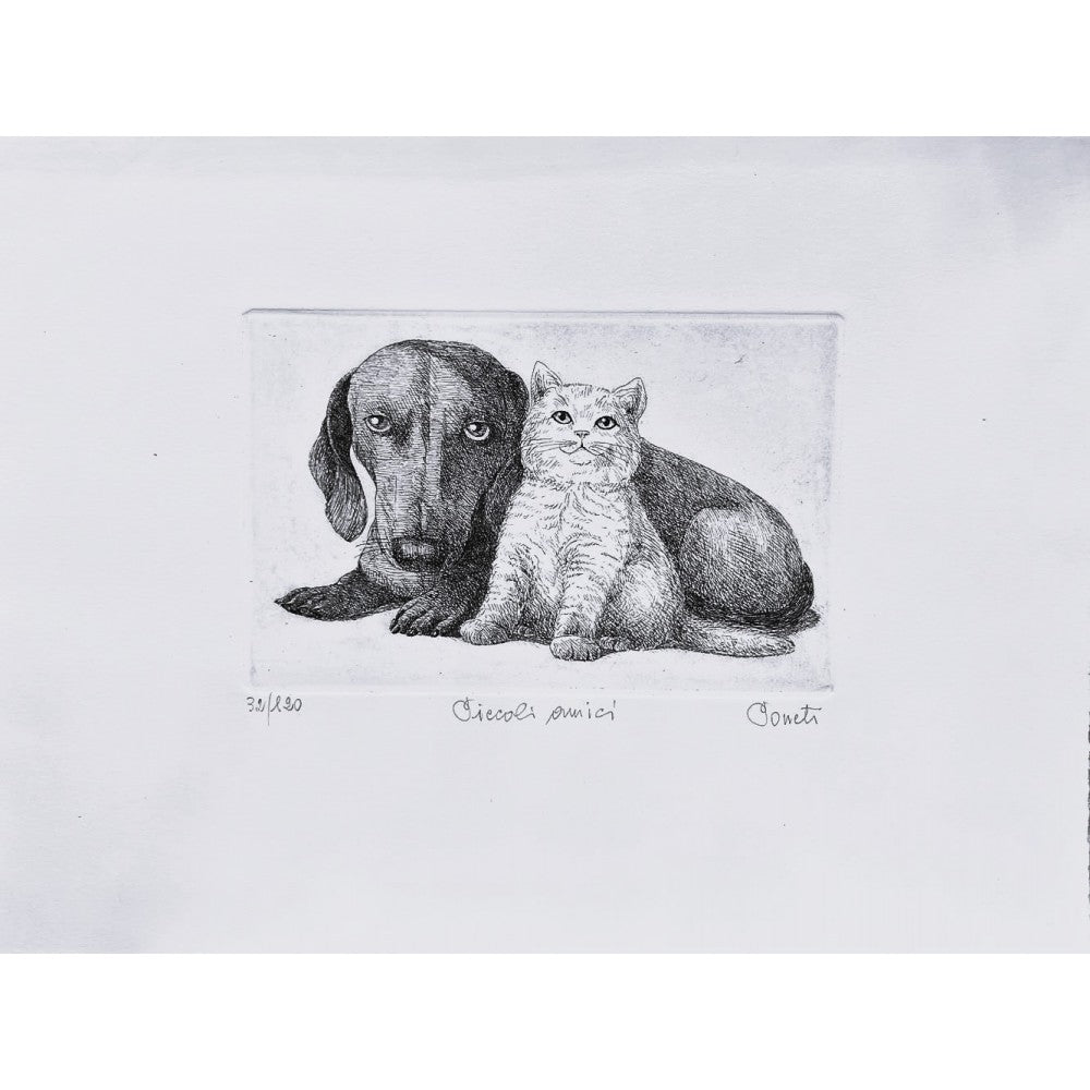Original Italian Etching - Little Friends