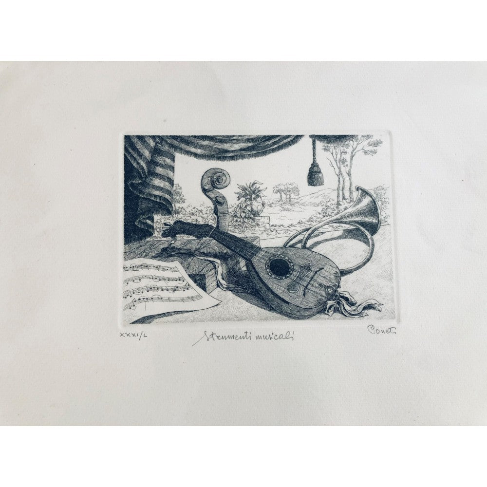 Original Musical Etching - Musical Instruments