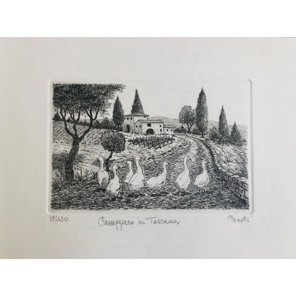 Original Tuscany Etching - Paseggiare