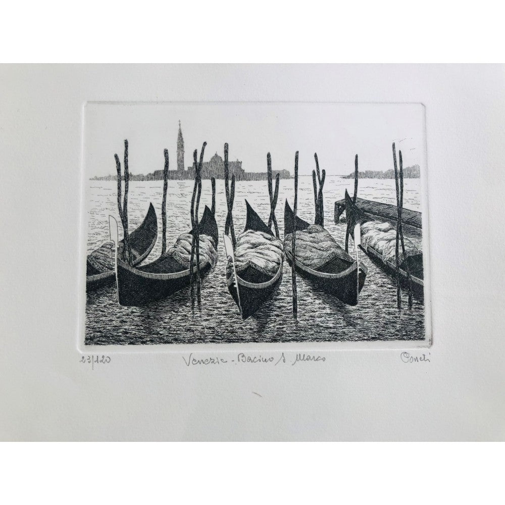 Original Venice Etching - San Marco Dock