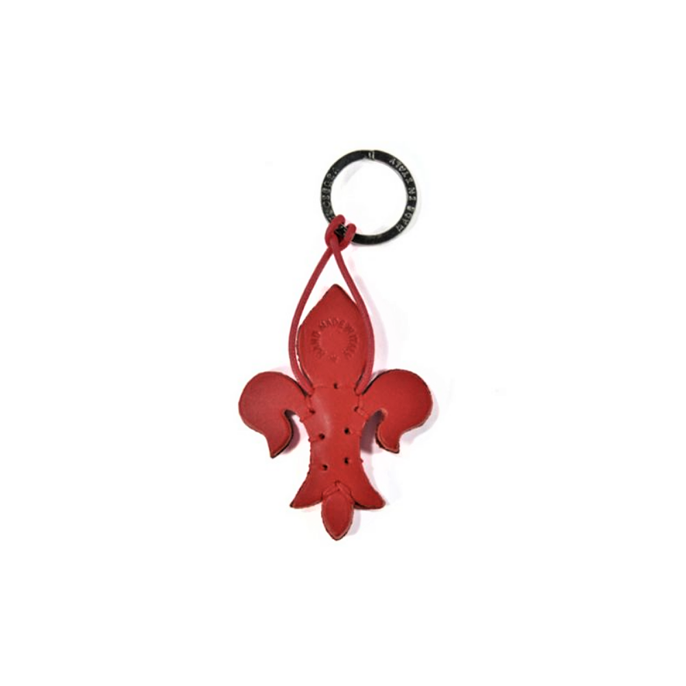 Red Fleur de Lys Leather Key Ring