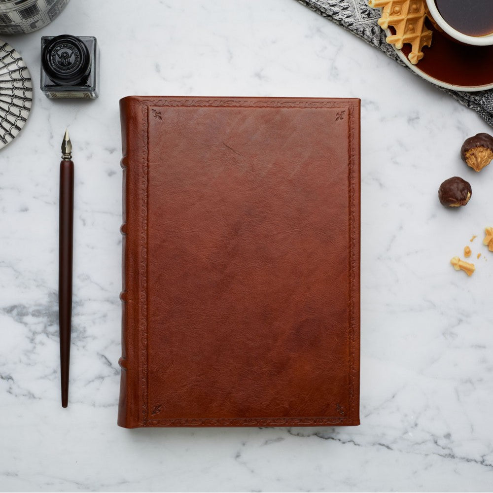 Leather Journal - Hard Cover - Unlined - Border Emboss